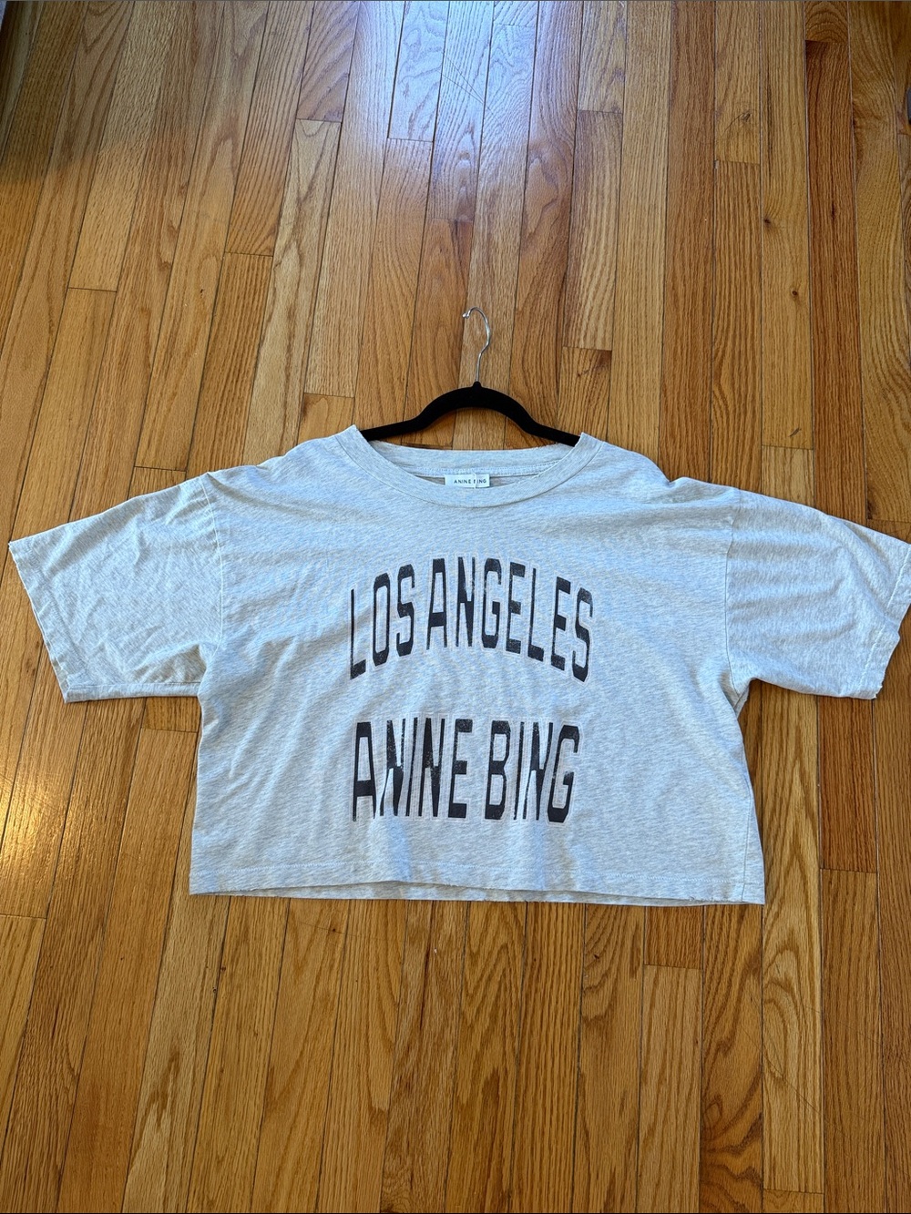 ANINE BING Los Angeles Graphic Cropped T-Shirt Gray